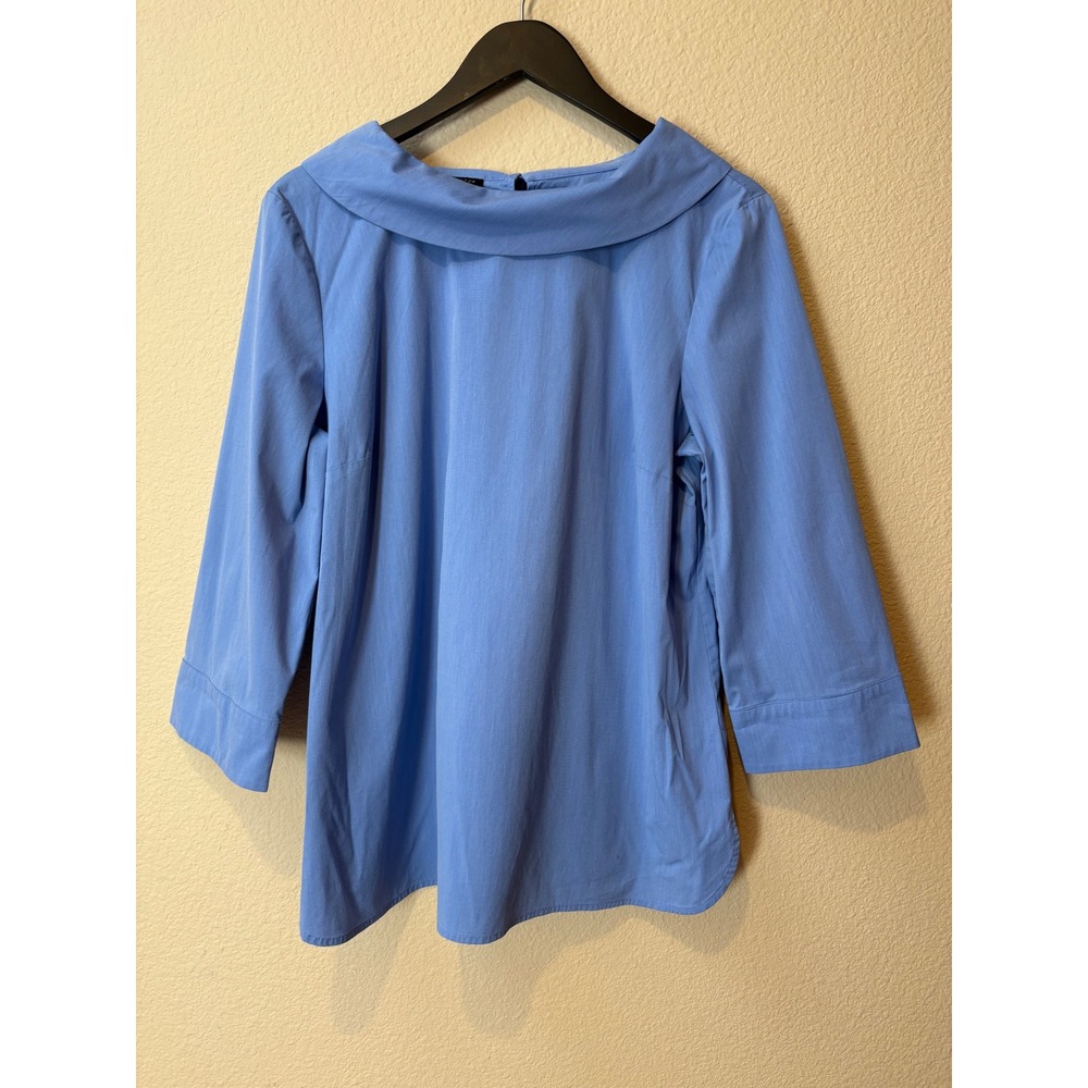 Talbots Womens Sabrina Blue Portrait Collar 3/4 Sleeve Cotton Blend Size L - Picture 2 of 8